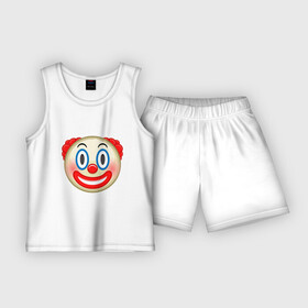 Детская пижама с шортами хлопок с принтом Эмодзи Клоун в Кировске,  |  | clown | emoji | smile | клоун | смайл | смайлик | эмоджи | эмодзи