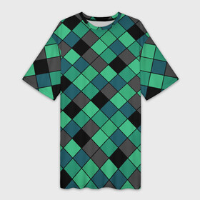 Платье-футболка 3D с принтом Зеленый клетчатый узор Изумрудный в Кировске,  |  | в клетку | геометрический узор | зеленый | зеленый узор | клетка | клетчатый