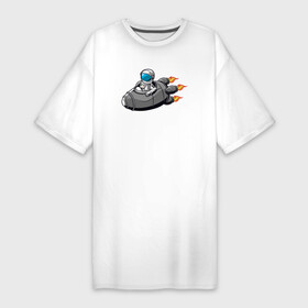 Платье-футболка хлопок с принтом космонавт летит в ракете в Кировске,  |  | космический | космонавт | космос | полет | ракета