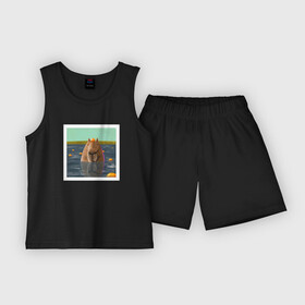 Детская пижама с шортами хлопок с принтом Капибара и мандарины в Кировске,  |  | capybara | kapibara | животное | капибара