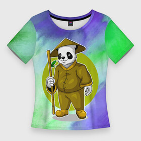 Женская футболка 3D Slim с принтом Мудрая Кунг фу панда в Кировске,  |  | Тематика изображения на принте: gong fu | gongfu | kung fu | kungfu | panda | бамбуковый медведь | боевые исскуства | большая панда | вин чун | единоборства | кунг фу | кунгфу | медведь | медведь кошка | панда | пиньинь | пятнистый медведь | спорт