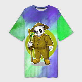Платье-футболка 3D с принтом Мудрая Кунг фу панда в Кировске,  |  | gong fu | gongfu | kung fu | kungfu | panda | бамбуковый медведь | боевые исскуства | большая панда | вин чун | единоборства | кунг фу | кунгфу | медведь | медведь кошка | панда | пиньинь | пятнистый медведь | спорт