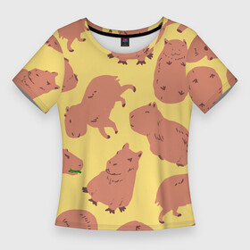Женская футболка 3D Slim с принтом Паттенрн из капибар в Кировске,  |  | Тематика изображения на принте: capybara | kapibara | животное | капибара