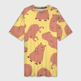 Платье-футболка 3D с принтом Паттенрн из капибар в Кировске,  |  | capybara | kapibara | животное | капибара