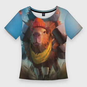 Женская футболка 3D Slim с принтом Капибара спешит домой в Кировске,  |  | Тематика изображения на принте: capybara | kapibara | животное | капибара