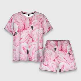 Мужской костюм с шортами 3D с принтом Pink Flamingos в Кировске,  |  | flamingos | паттерн | птицы | розовый фламинго | фламинго