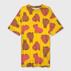 Платье-футболка 3D с принтом Паттерн с капибарами в Кировске,  |  | capybara | kapibara | животное | капибара