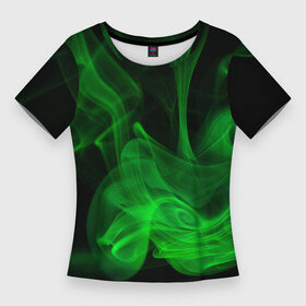 Женская футболка 3D Slim с принтом Зелёный абстрактный дым в Кировске,  |  | abstraction | art | artwork | colorful | colors | dark | darkness | fog | graphics | patterns | smoke | surrealism | абстракция | арт | графика | дым | искусство | разноцветный | сюрреализм | темнота | туман | тьма | узоры | цвета