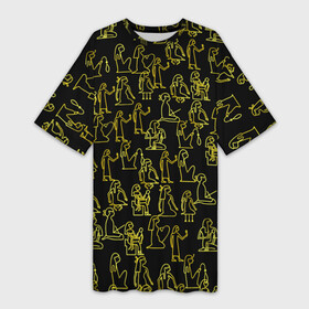 Платье-футболка 3D с принтом Золотые египетские иероглифы: женщины в Кировске,  |  | египет | египетский  иероглиф | женщина | золото | иероглифы | история