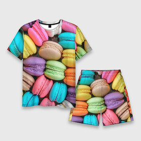 Мужской костюм с шортами 3D с принтом Цветные Макаруны в Кировске,  |  | macaroon | еда | макаруны | печеньки | сладости