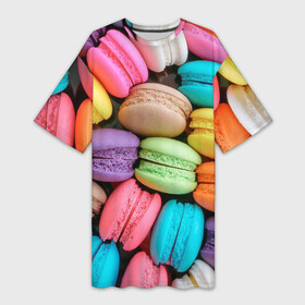 Платье-футболка 3D с принтом Цветные Макаруны в Кировске,  |  | macaroon | еда | макаруны | печеньки | сладости
