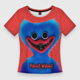 Женская футболка 3D Slim с принтом Хаги Ваги на красном фоне в Кировске,  |  | huggy woggy | huggy wuggy | play time | playtime | poppy | poppy playtime | хагги вагги | хаги ваги