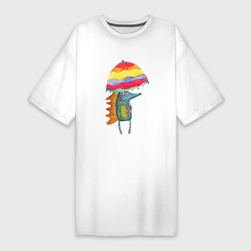 Платье-футболка хлопок с принтом ежик под зонтиком в Кировске,  |  | дождь | еж | еж под зонтиком | ёж под зонтом | ежик | жара | зонтик | лето