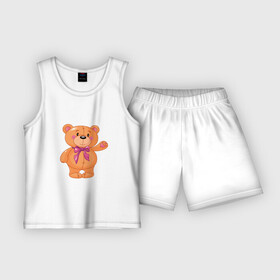 Детская пижама с шортами хлопок с принтом Милый плюшевый медвеженок в Кировске,  |  | бурый | добрый | маленький | милый | плюшевый | топтыгин | улыбается