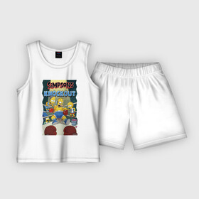 Детская пижама с шортами хлопок с принтом Гомер Симпсон на боксёрском ринге в Кировске,  |  | bart | boxing gloves | donats | homer simpson | knockout | lisa | marge | ring | барт симпсон | боксёрские перчатки | гомер симпсон | лиза | мардж | пончики | ринг