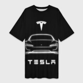 Платье-футболка 3D с принтом Tesla white light в Кировске,  |  | Тематика изображения на принте: tesla | авто | тесла | электрокар | электромобиль