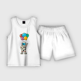 Детская пижама с шортами хлопок с принтом Космонавт на воздушных шариках в Кировске,  |  | астронавт | воздушные шарики | космонавт | космос | шарики