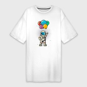 Платье-футболка хлопок с принтом Космонавт на воздушных шариках в Кировске,  |  | астронавт | воздушные шарики | космонавт | космос | шарики