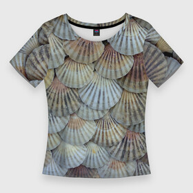 Женская футболка 3D Slim с принтом Морские ракушки  паттерн в Кировске,  |  | fashion | pattern | shell | texture | мода | паттерн | ракушка | текстура
