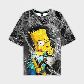 Мужская футболка OVERSIZE 3D с принтом Барт Симпсон разбил из рогатки стекло в Кировске,  |  | 
