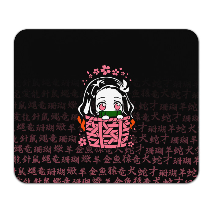 Коврик для мышки прямоугольный NEZUKO | НЕЗУКО | ИЕРОГЛИФЫ | DEMON SLAYER фото