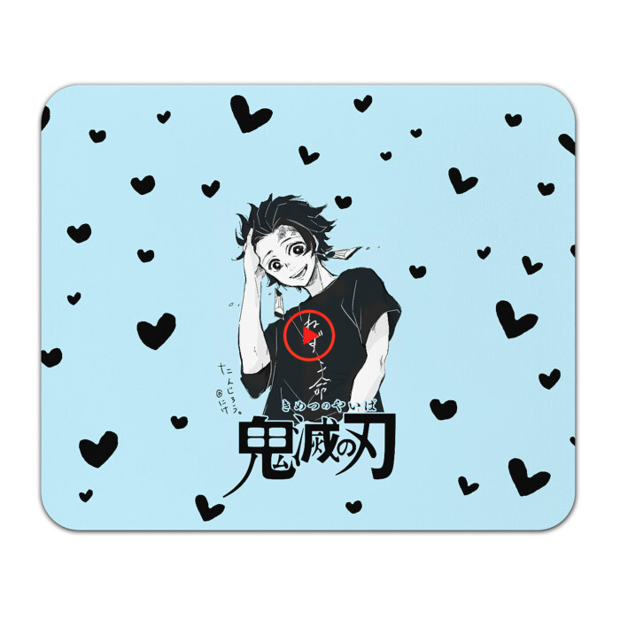 Коврик для мышки прямоугольный Танджиро Камадо черные сердечки фото